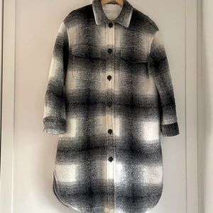 ARITZIA WILFRED FREE GANNA LONG JACKET SHACKET BLACK/WHITE PLAID ESPACE Size M